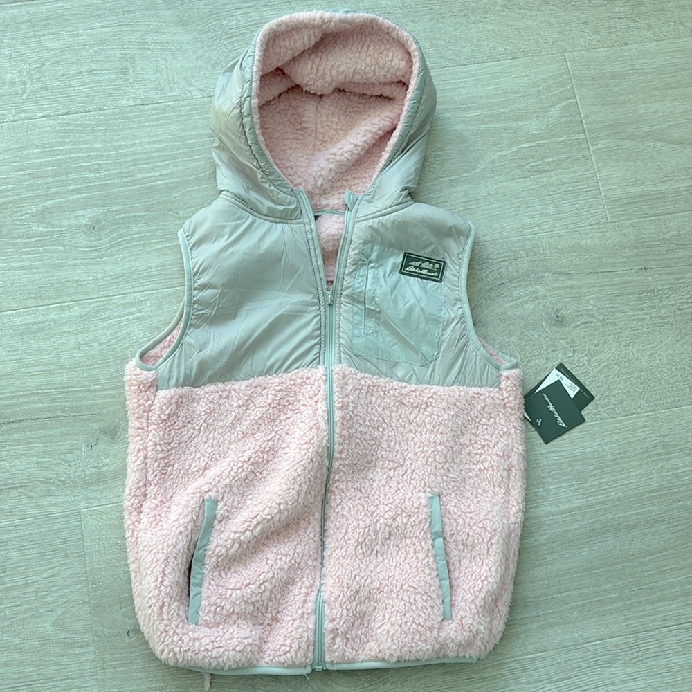 Eddie Bauer Girls Faux Shearling Vest Grey/Pink size XL(16)